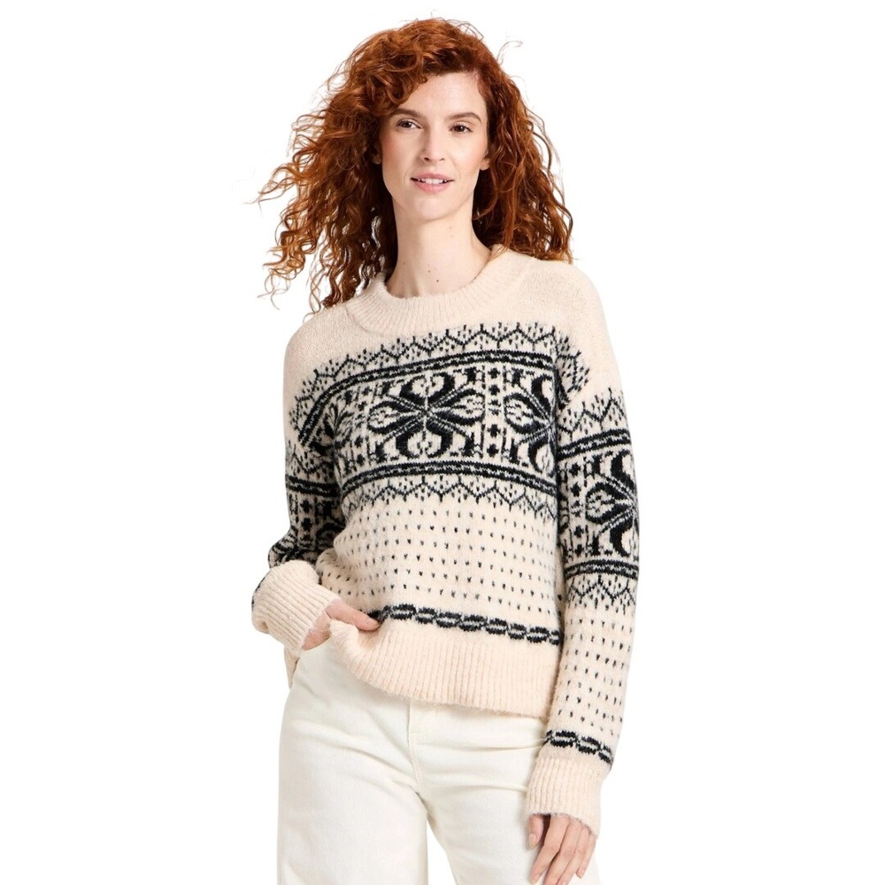 Universal Thread Women's Cream Fair Isle Knit Pullover Sweater Size Medium